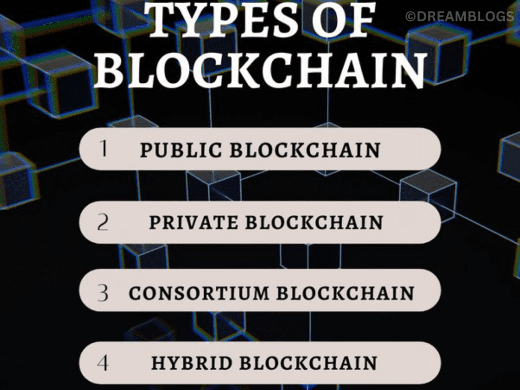 What are the 4 different types of blockchain technology?